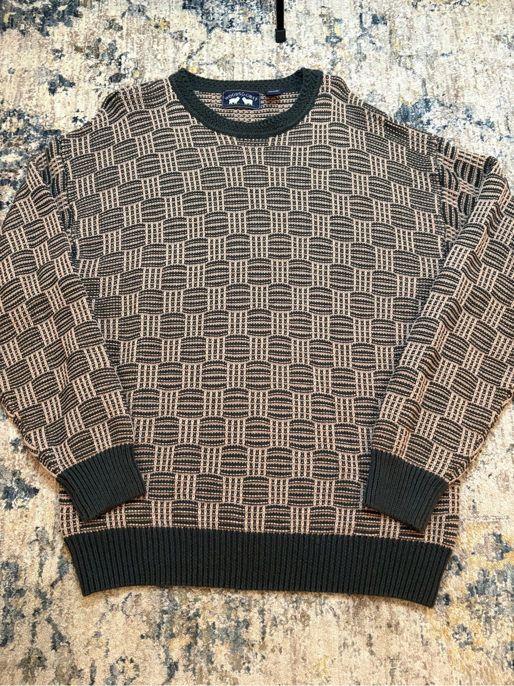 Vintage 90s Woods & Gray Basket weave Knit Grandpa Sweater Mens L Ramie/Cotton